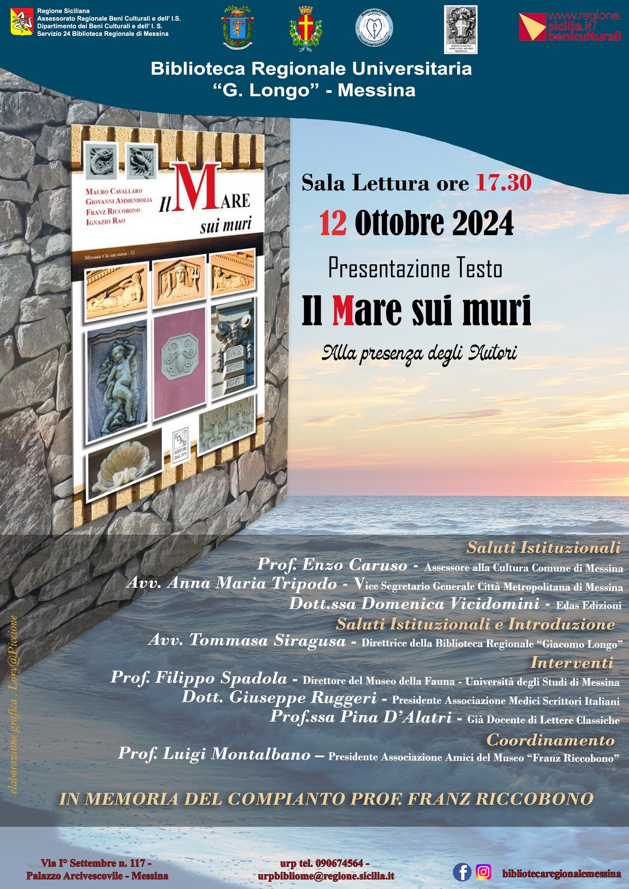 Biblioteca Regionale di Messina – Presentazione del testo “Il Mare sui muri “ – sabato 12 ottobre 2024, ore 17:30.